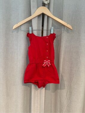 Janie and Jack Red Sleeveless Bow Romper 12-18 months